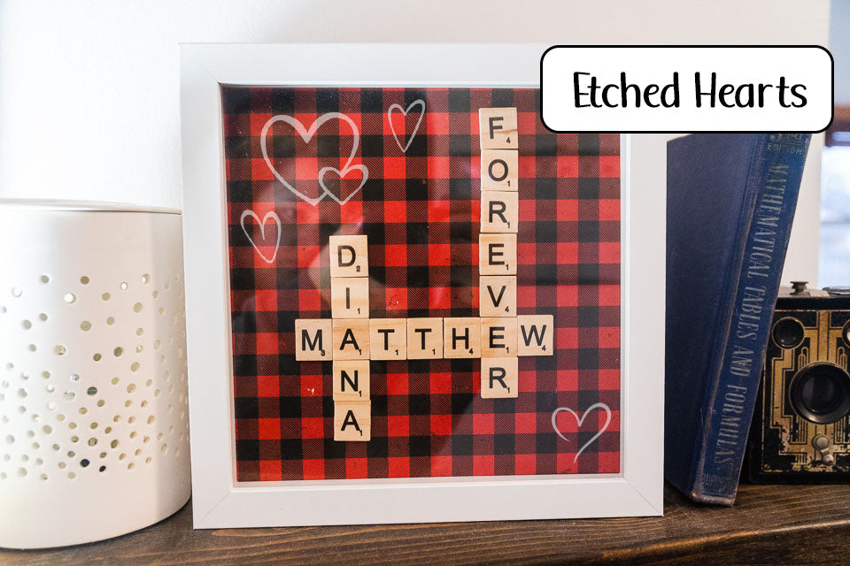Personalized Scrabble Tile Name Hearts Frame Display Decor - White Frame