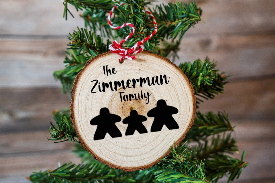 Personalized Meeple Wood Round Ornament