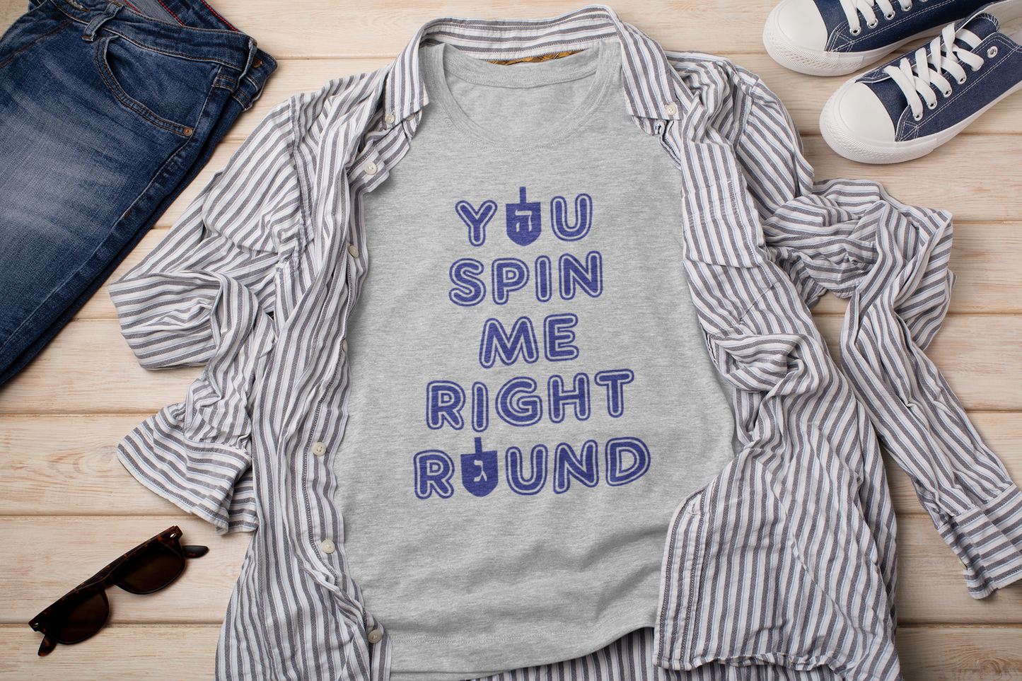 You Spin Me Right Round Hanukkah Dreidel Holiday Shirt | All Sizes | Short Sleeve