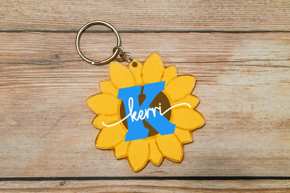 Personalized Sunflower Name Keychain