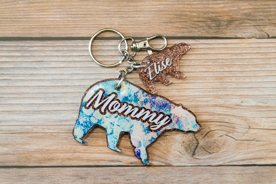 Personalized Mama Bear Baby Bear Keychain - Glitter - Mother's Day Gift