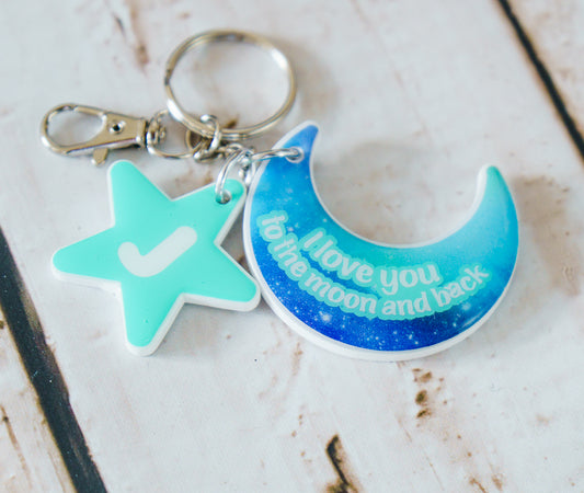 Moon and Stars Personalized Quote Keychain - Medium White - Mother's Day Gift