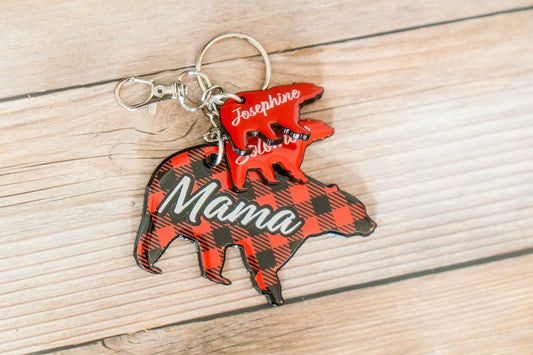 Personalized Mama Bear Baby Bear Keychain - Black - Mother's Day Gift