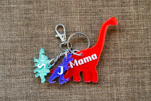 Mama Dino Baby Dinosaur Personalized Keychain