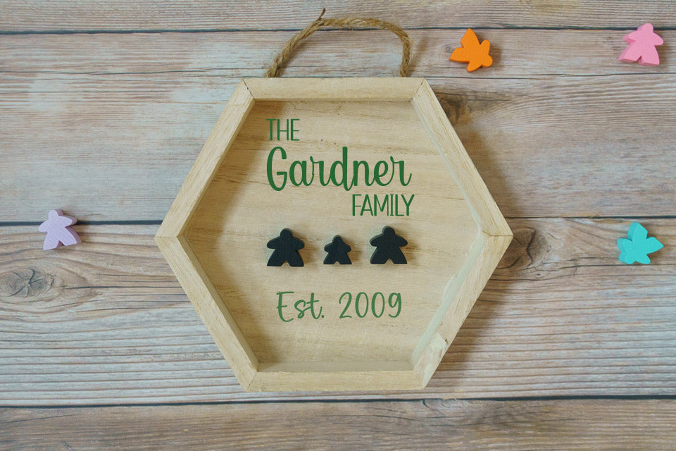 Family Name & Date Custom Meeple Hex Frame Display Decor