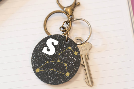 Zodiac Star Sign Constellation Initial Keychain