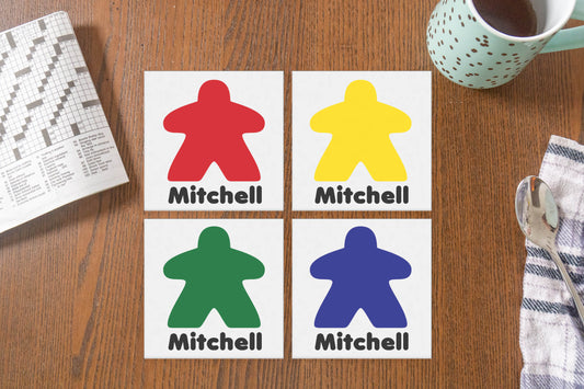 Custom Name Meeple Tile Coaster Set