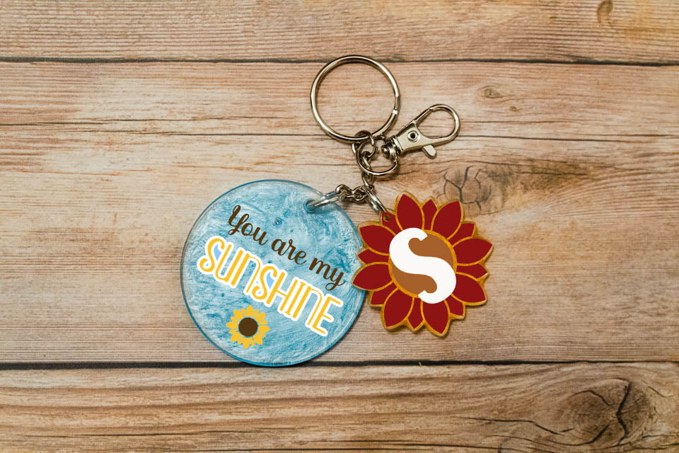 Personalized Mom & Kids Sunflower Keychain - Mother's Day Gift