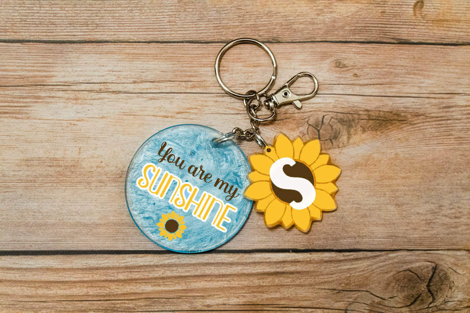 Personalized Mom & Kids Sunflower Keychain - Mother's Day Gift