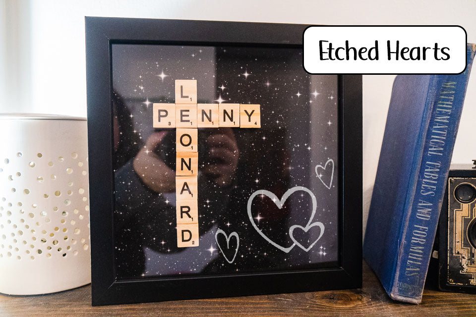 Personalized Scrabble Tile Name Hearts Frame Display Decor - Black Frame