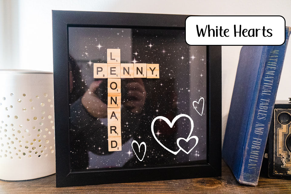 Personalized Scrabble Tile Name Hearts Frame Display Decor - Black Frame