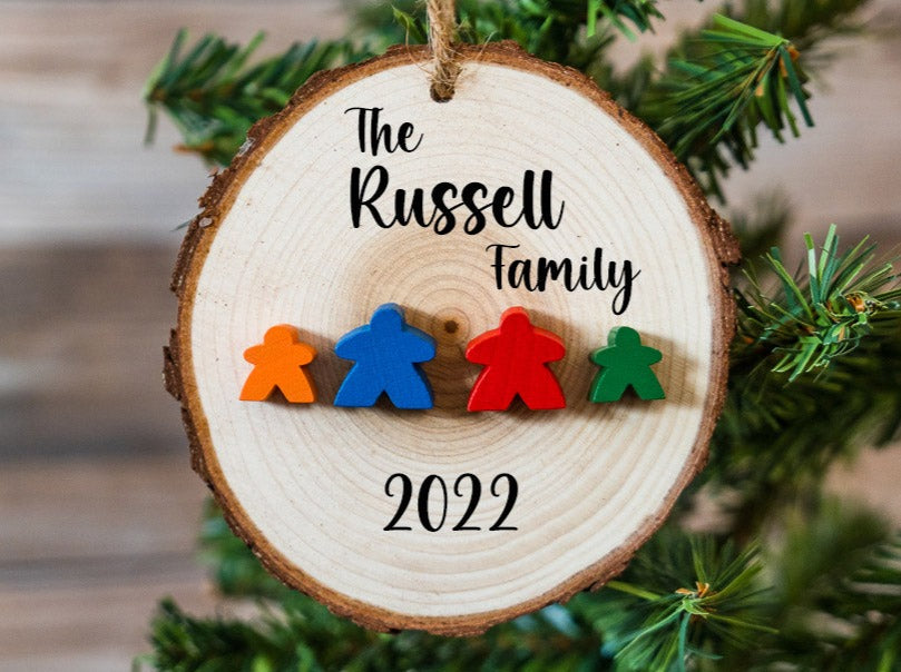 Personalized Wooden Meeple Wood Round Ornament